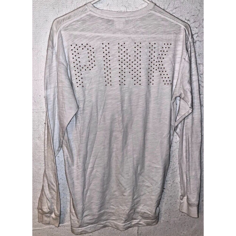 Victoria Secret PINK Pullover Long Sleeve Shirt Women's XS Tee Gold Logo Bling